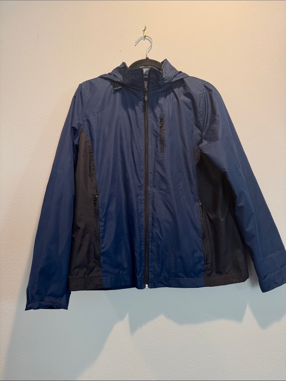 Style & Co. Navy and Black Hooded Windbreaker Jacket - Women's